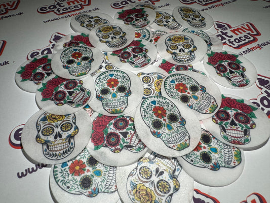 Day of the Dead Sugar Skulls Edible Cup Cake Toppers