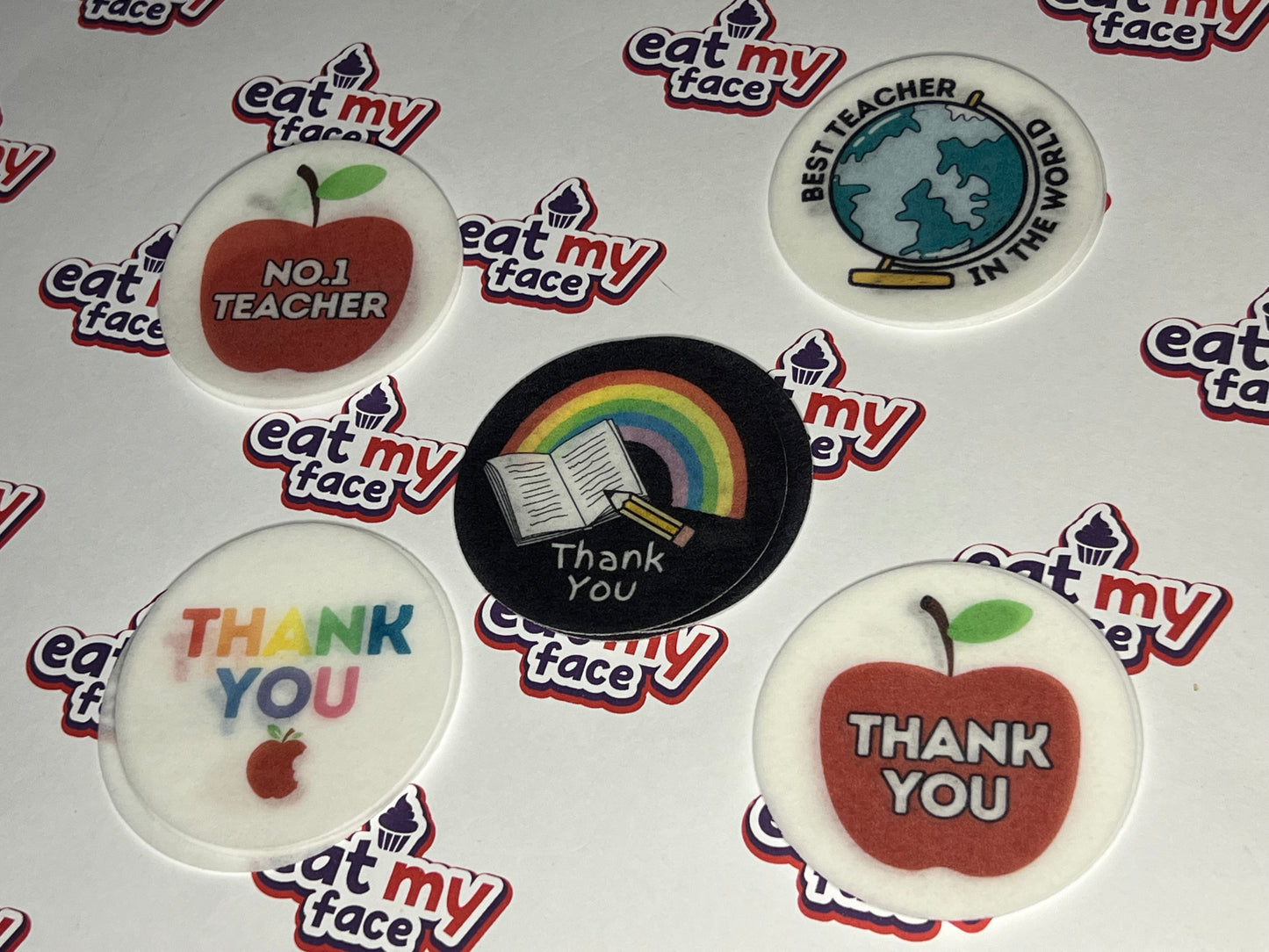 No. 1 Teacher/Thank You Edible Cup Cake Toppers (Rice/Wafer Paper)